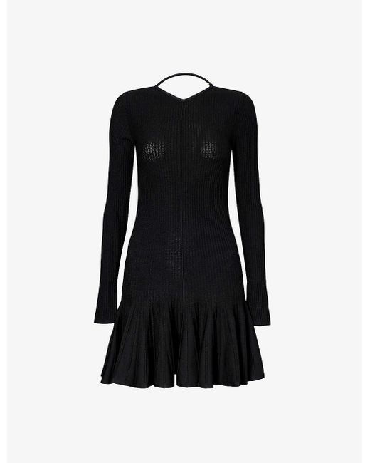 Khaite Black Mamie Round-neck Woven-blend Mini Dress