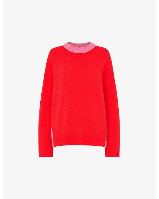 Whistles Red Colour-block Relaxed-fit Stretch-wool Jumper