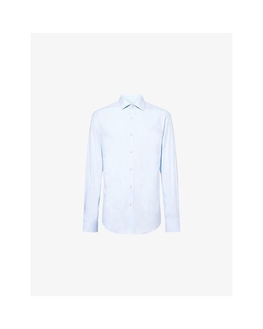Tiger Of Sweden Blue Adley Curved-Hem Stretch-Cotton Blend Shirt for men