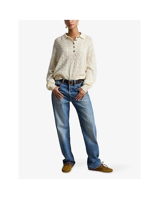 Polo Ralph Lauren White Long-Sleeved Cable-Knitted Wool And Cashmere Jumper