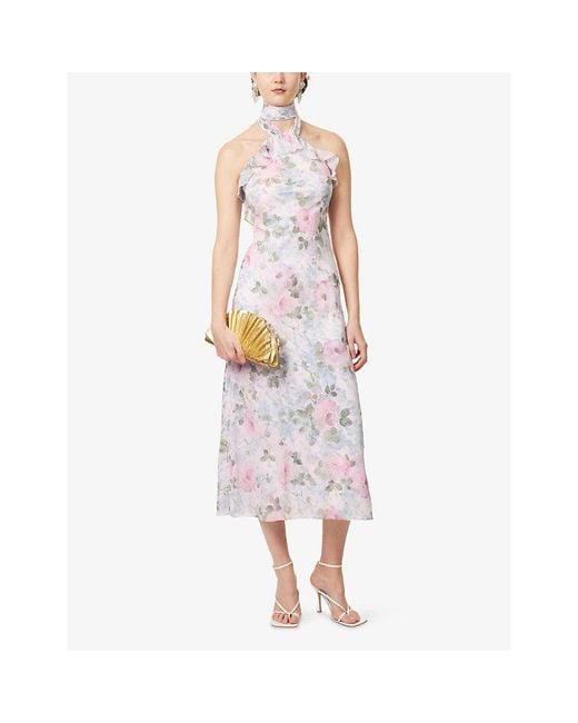 Needle & Thread White Camille's Garden Floral-Print Chiffon Midi Dress