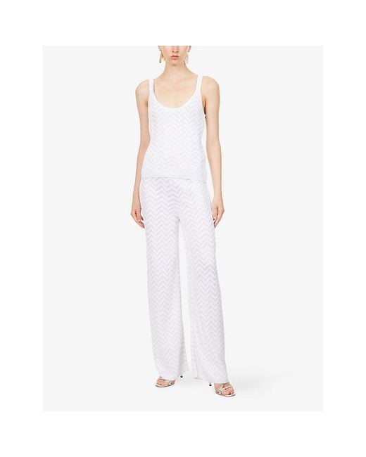 Missoni White Scoop-Neck Chevron-Knit Cotton-Blend Tank Top