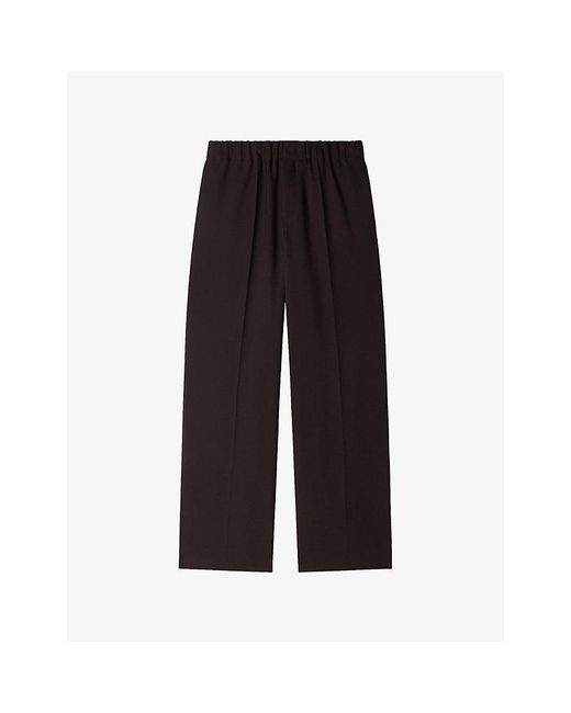 Sandro Black Elasticated-Waist Wide-Leg Stretch-Woven Trousers for men