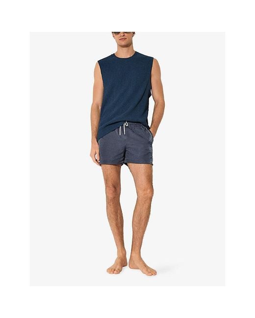 Reiss Blue Breeze Pipe-Detail Woven Swim Shorts for men