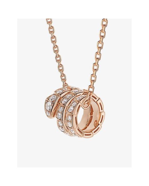 BVLGARI Pink Serpenti Viper 18Ct Rose- And 0.63Ct Round-Cut Diamond Pendant Necklace