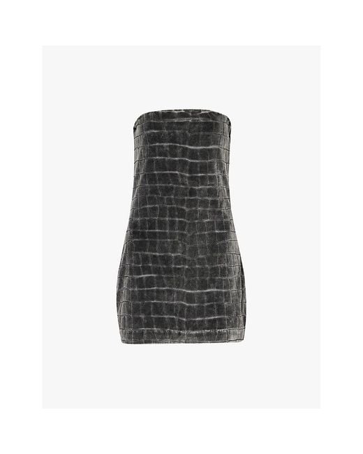 Alexander Wang Black Crocodile-Jacquard Strapless Velour Mini Dress