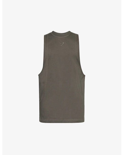 GYMSHARK Gray Premium Lifting Logo-embroidered Cotton-jersey Tank Top for men