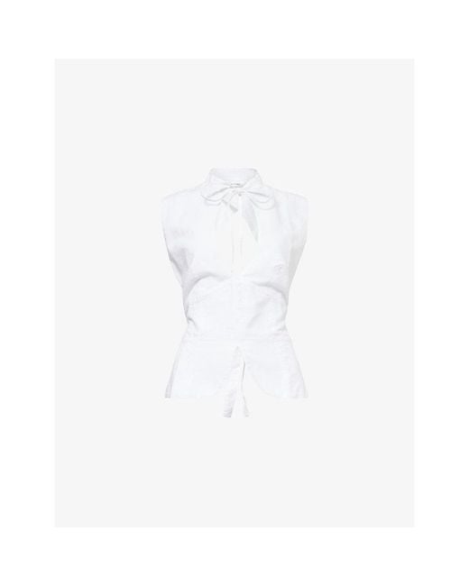 GIMAGUAS White Coco Open-Back Cotton-Linen Top
