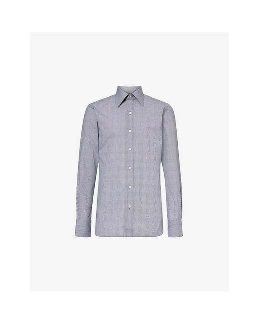Tom Ford Blue Prince Of Wales Check-patterned Slim-fit Cotton-poplin Shirt for men