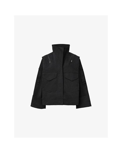 AllSaints Black Leighton Stand-Collar Long-Sleeve Cotton Jacket
