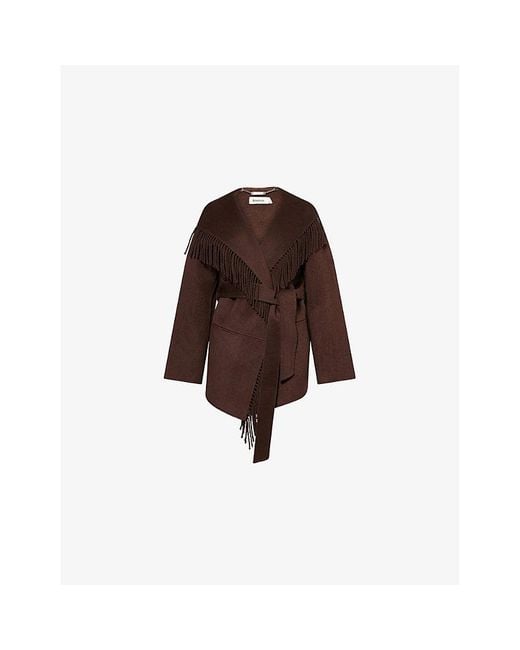 Jonathan Simkhai Brown Rowen Fringed Wool-Blend Jacket