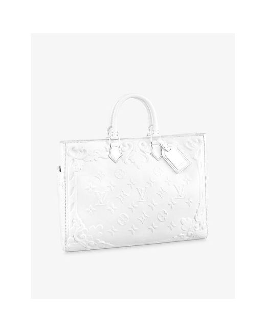Louis Vuitton White Sac Plat Monogram-embossed Leather Tote Bag for men