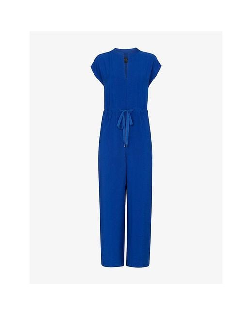 Whistles Blue Drawstring-Waist Wide-Leg Woven Jumpsuit