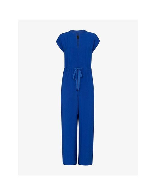 Whistles Blue Drawstring-Waist Wide-Leg Woven Jumpsuit