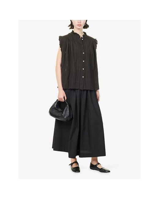 Skall Studio Black Juliane Ruffled Cotton Top