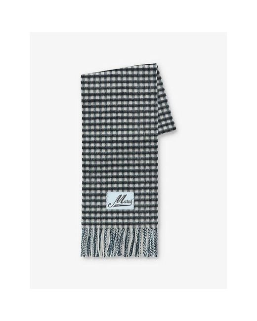 Marni Black Double-Check Logo-Embroidered Wool-Blend Scarf