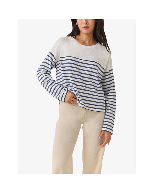 The White Company Blue Striped Long-sleeve Organic-cotton Top