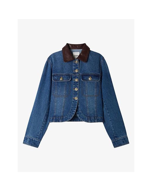 Sandro Blue Leather-Collar Denim Jacket