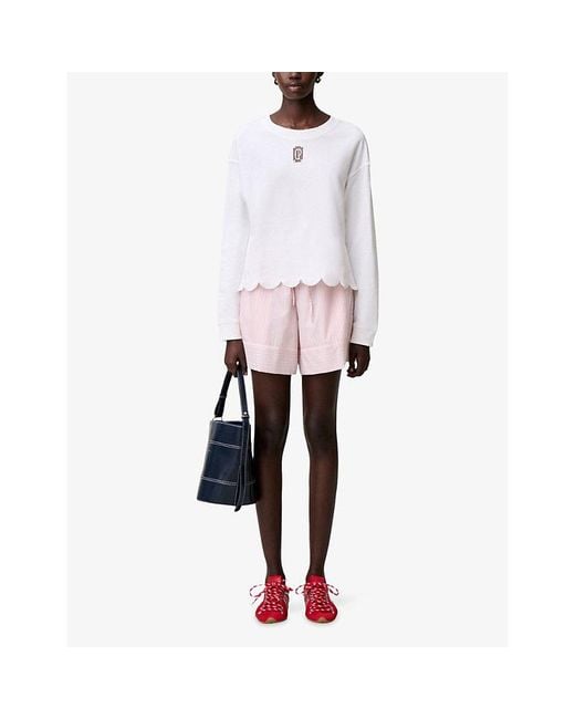Claudie Pierlot White Branded Scalloped-Hem Cotton-Jersey Sweatshirt