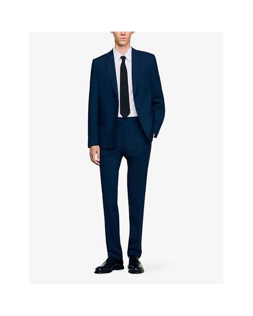 Sandro Blue Regular-Fit Single-Breasted Wool Blazer for men