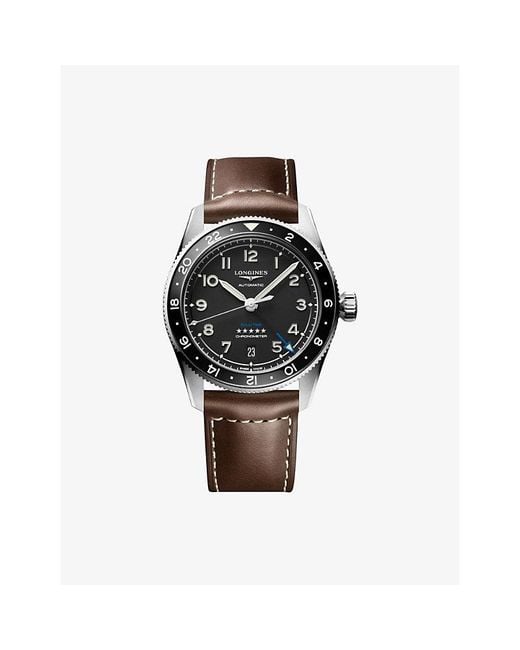 Longines Black L3.802.4.53.2 Spirit Zulu Time Ceramic Bezel Stainless-Steel Automatic Watch for men
