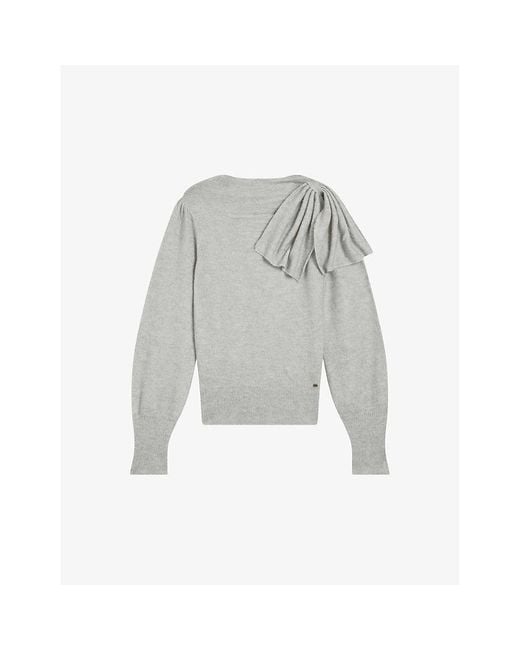 Ted Baker Gray Larbow Bow-embellished Long-sleeve Knitted Jumper