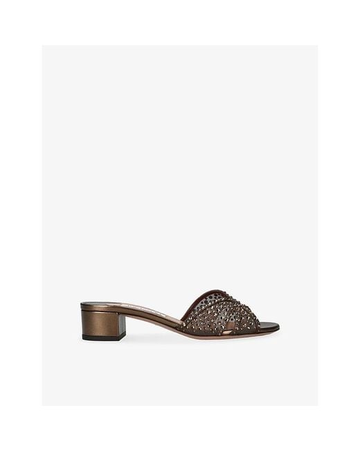Aquazzura Brown Crystal Love 35 Heeled Woven Mules