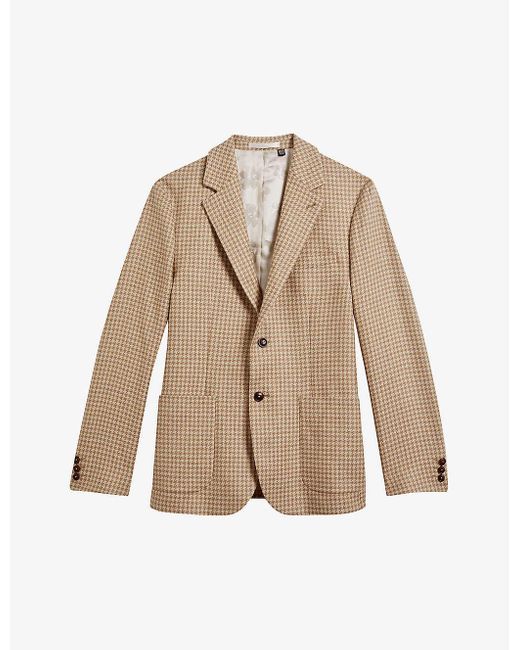 Ted Baker Natural Daars Houndstooth-pattern Slim-fit Cotton-blend Blazer for men