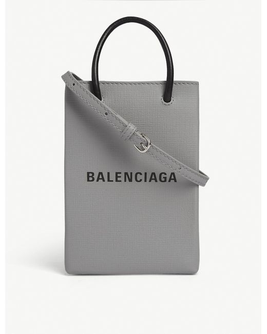 Balenciaga Gray Shopping Phone Bag On Strap