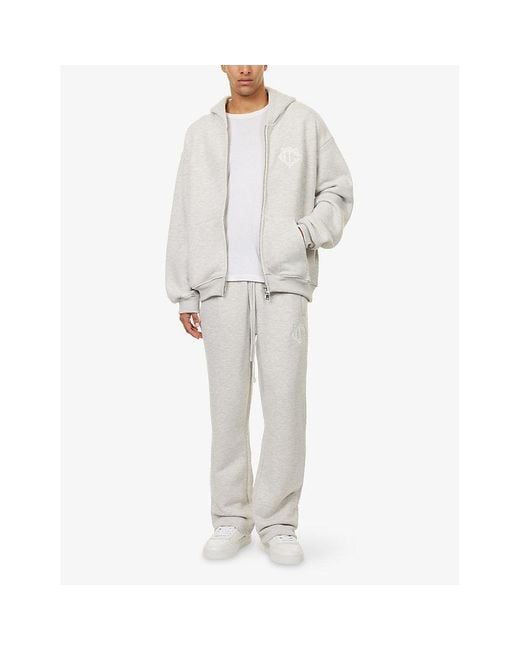 The Couture Club White Monogram Emblem Relaxed-Fit Cotton-Blend Hoodie for men