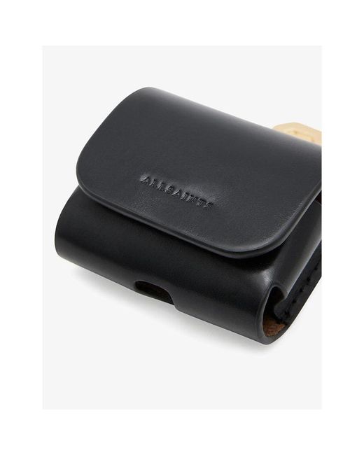 AllSaints Black Logo-debossed Leather Airpod Case