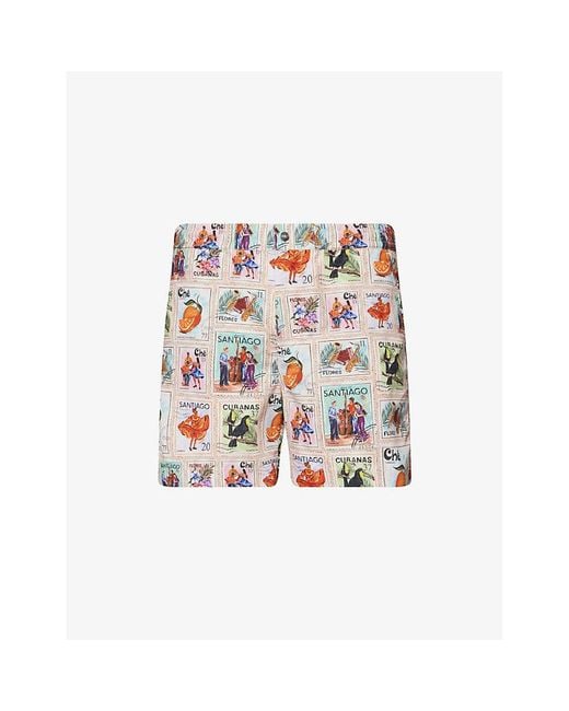CHE White Estampillas Graphic-Print Swim Shorts for men