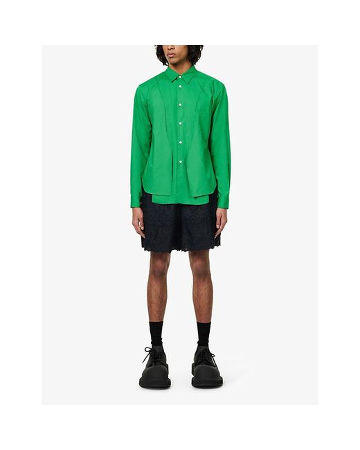 Comme des Garçons Green Long-sleeved Asymmetric-hem Cotton Shirt for men