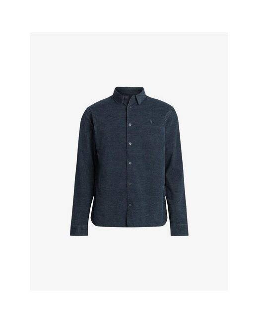 AllSaints Blue Lorella Ramskull-embroidered Regular-fit Organic-cotton Blend Shirt X for men
