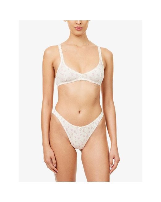 Lounge Underwear White Pointelle Floral-Print Stretch-Cotton Bralette