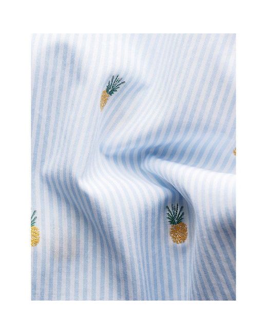 Eton of Sweden Blue Pineapple-embroidered Slim-fit Cotton Shirt for men