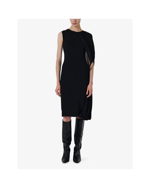 eem Black Asymmetric Shoulder Hoop Knit Midi Dress