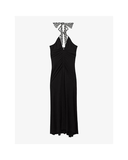Reiss Black Iris Tie-neck Slim-fit Jersey Maxi Dress