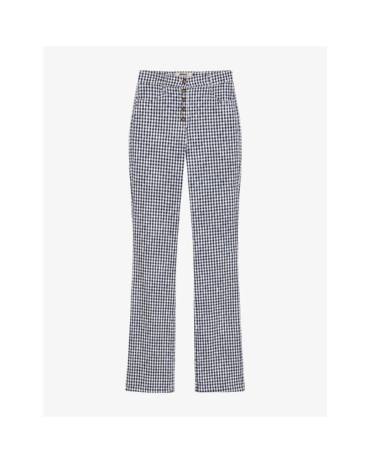 OMNES Blue Elodie Gingham-Pattern Cotton Trousers