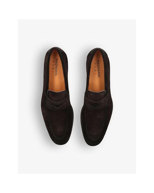 Magnanni Shoes Black Diezma Suede Penny Loafers for men