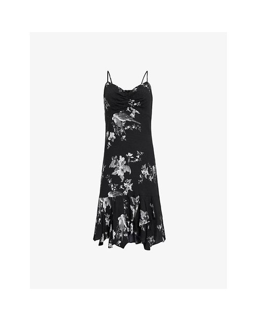 AllSaints Black Erica Iona Floral-print Woven Mini Dress