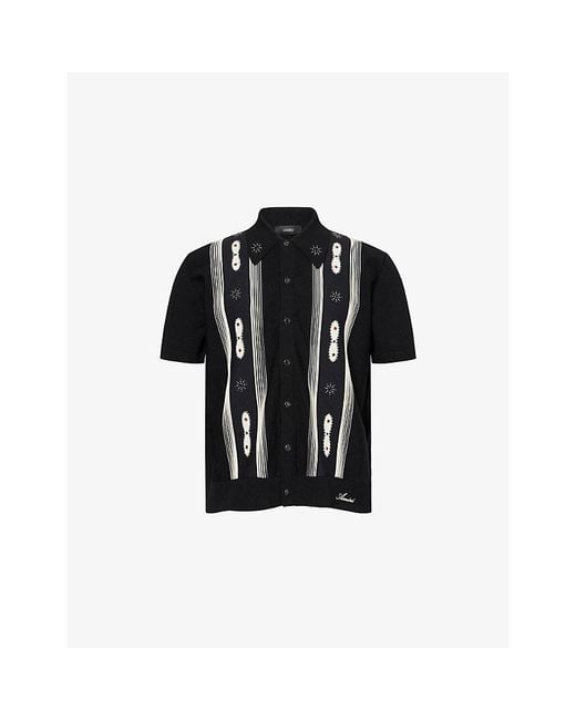Amiri Black Stud Stripe Short-Sleeves Wool-Blend Shirt for men