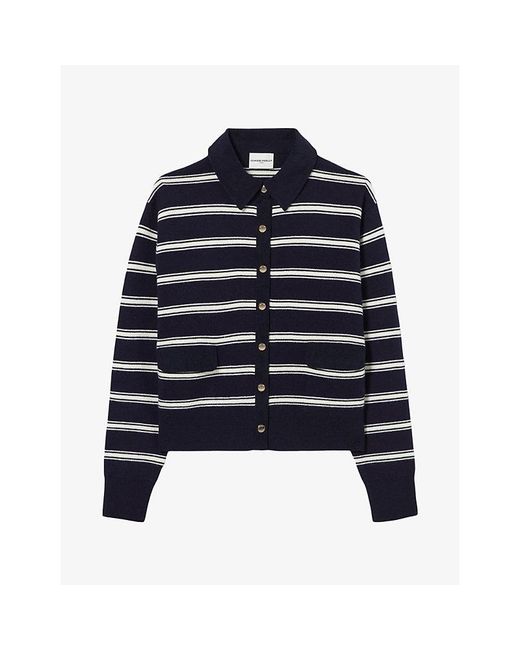 Claudie Pierlot Blue Relaxed-Fit Striped Wool-Blend Cardigan