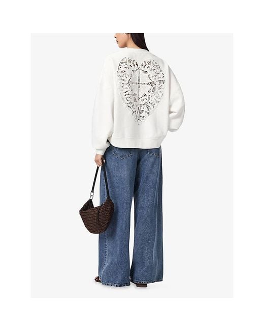 AllSaints White Lila Crochet-Heart Cotton-Blend Sweatshirt