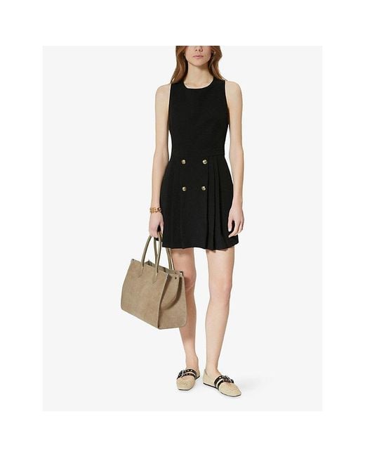 The Kooples Black Sleeveless Pleated-Skirt Stretch-Woven Mini Dress