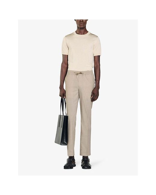 Sandro Natural Elasticated-waist Straight-leg Mid-rise Virgin-wool Trousers for men