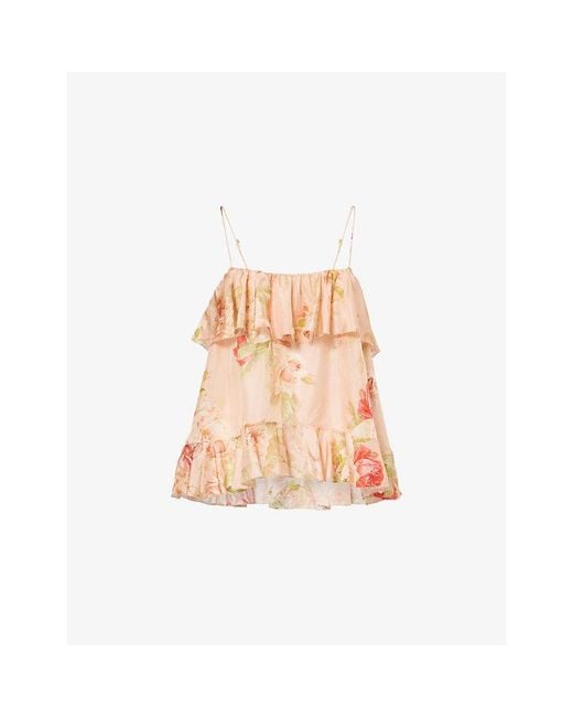 Zimmermann Pink Roselight Frill Cami Silk Top