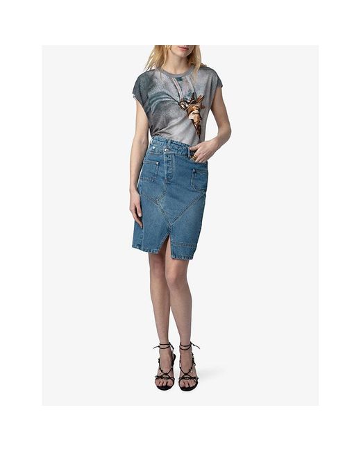 Zadig & Voltaire Blue Jinko Asymmetric-waist High-rise Denim Skirt