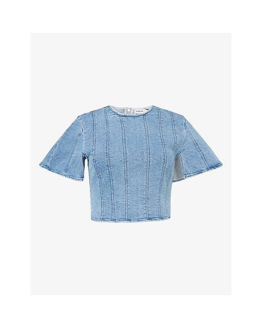 Jonathan Simkhai Blue Kolby Cropped Stretch-Denim Top