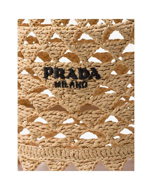 Prada Natural Brand-embroidered Cut-out Woven Bucket Hat